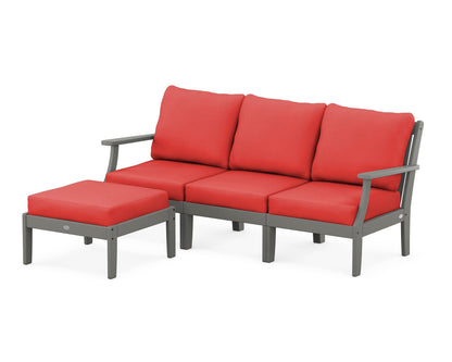 POLYWOOD® Braxton Modular 4-Piece Deep Seating Set with Ottoman in Slate Grey / Crimson Linen