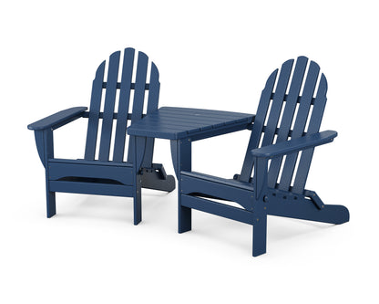 POLYWOOD® Classic Folding Adirondacks with Angled Connecting Table in Navy