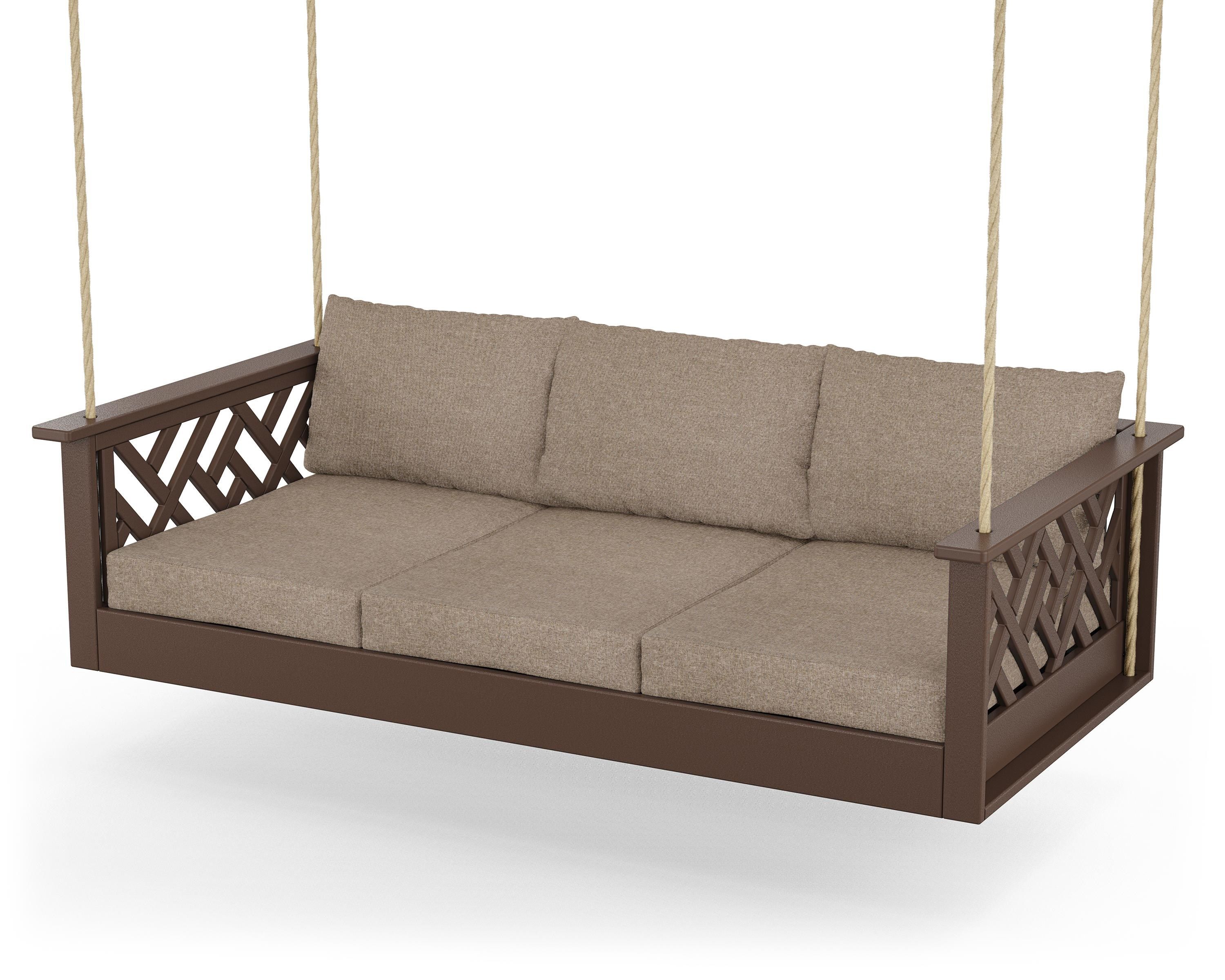 POLYWOOD® Chippendale Daybed Swing in Mahogany / Spiced Burlap