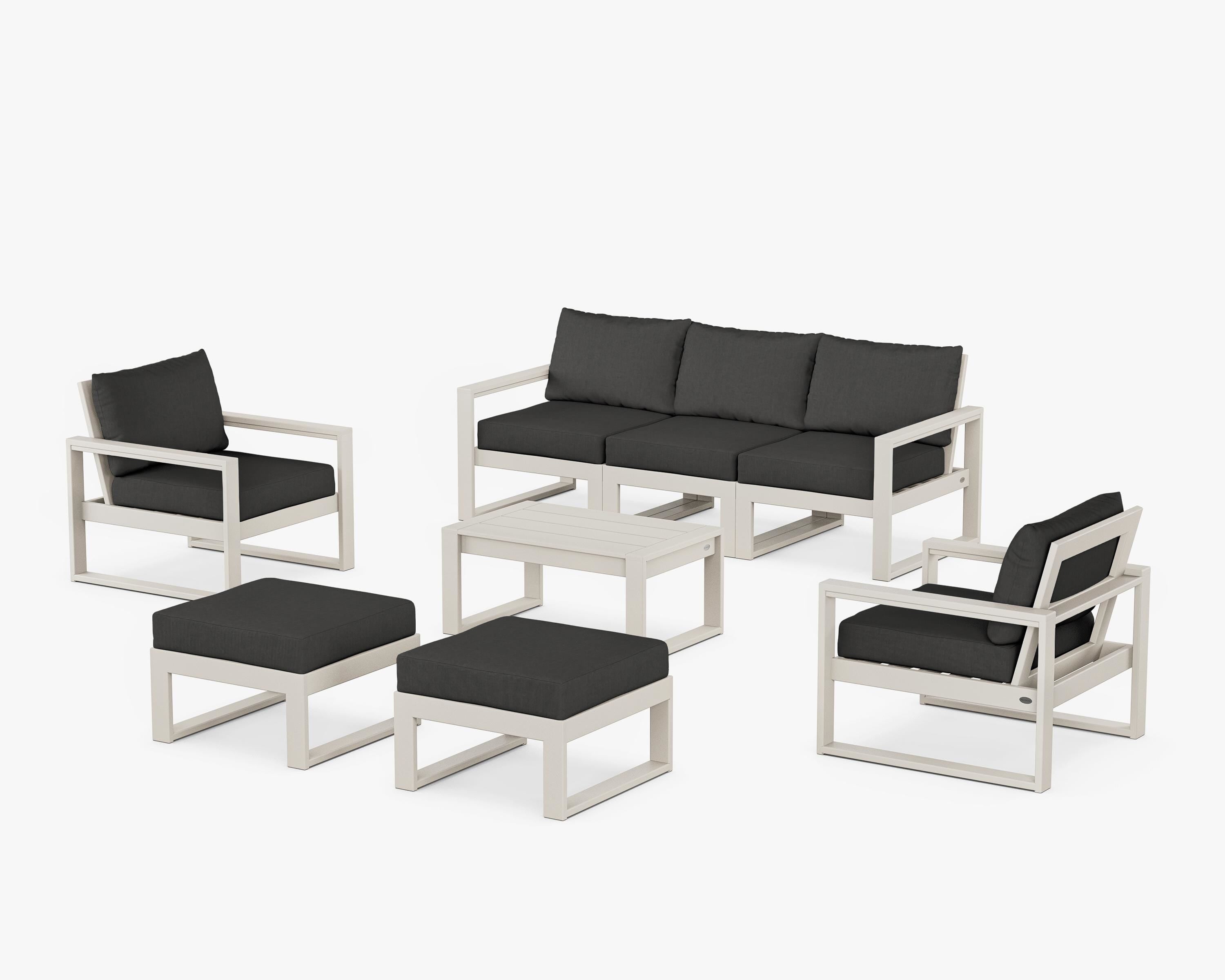 POLYWOOD® EDGE Sectional 8-Piece Lounge Sofa Set in Sand / Spectrum Carbon
