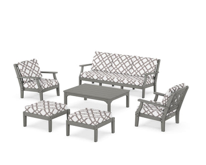 Martha Stewart by POLYWOOD® Chinoiserie 6-Piece Lounge Sofa Set in Slate Grey / Trellis Grey Mist