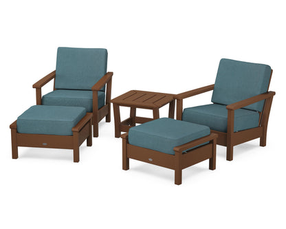 POLYWOOD® Harbour 5-Piece Deep Seating Chair Set in Teak / Ocean Teal
