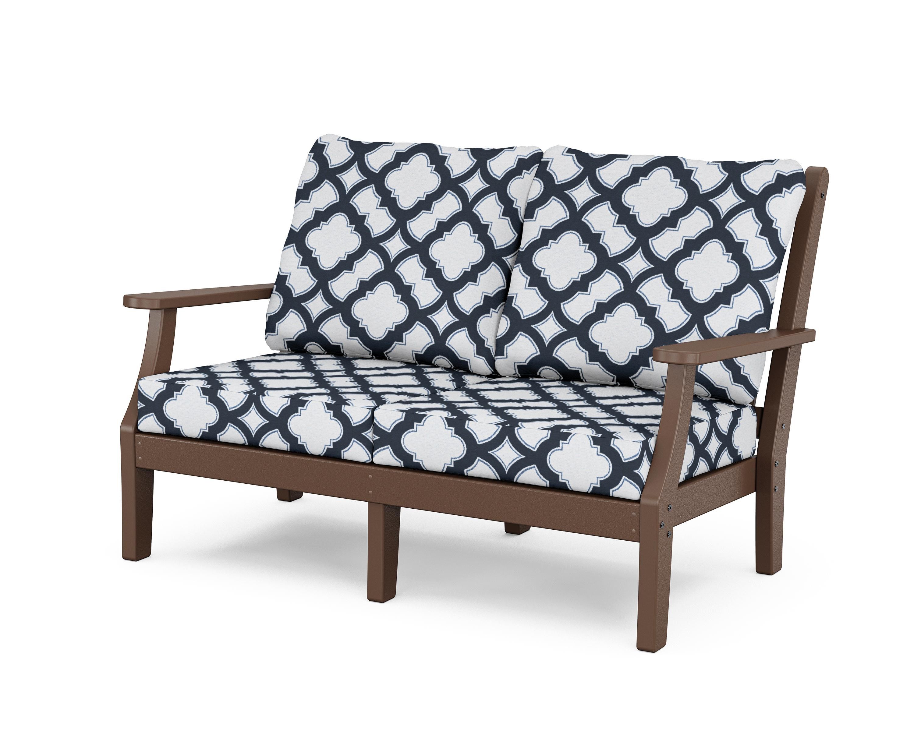 Country Living Wovendale Deep Seating Loveseat in Mahogany / Trellis Marine Indigo