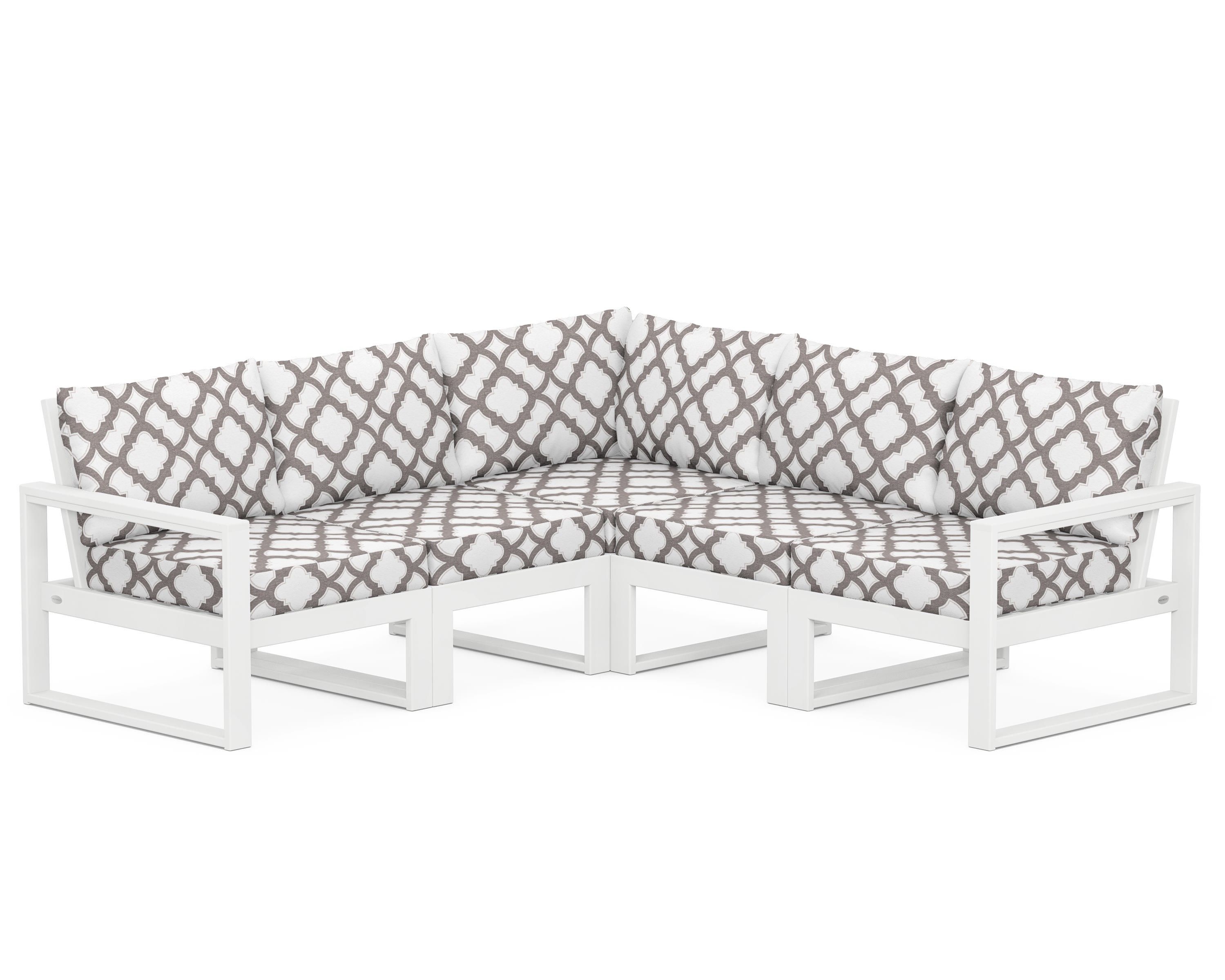 POLYWOOD® EDGE 5-Piece Modular Deep Seating Set in White / Trellis Grey Mist
