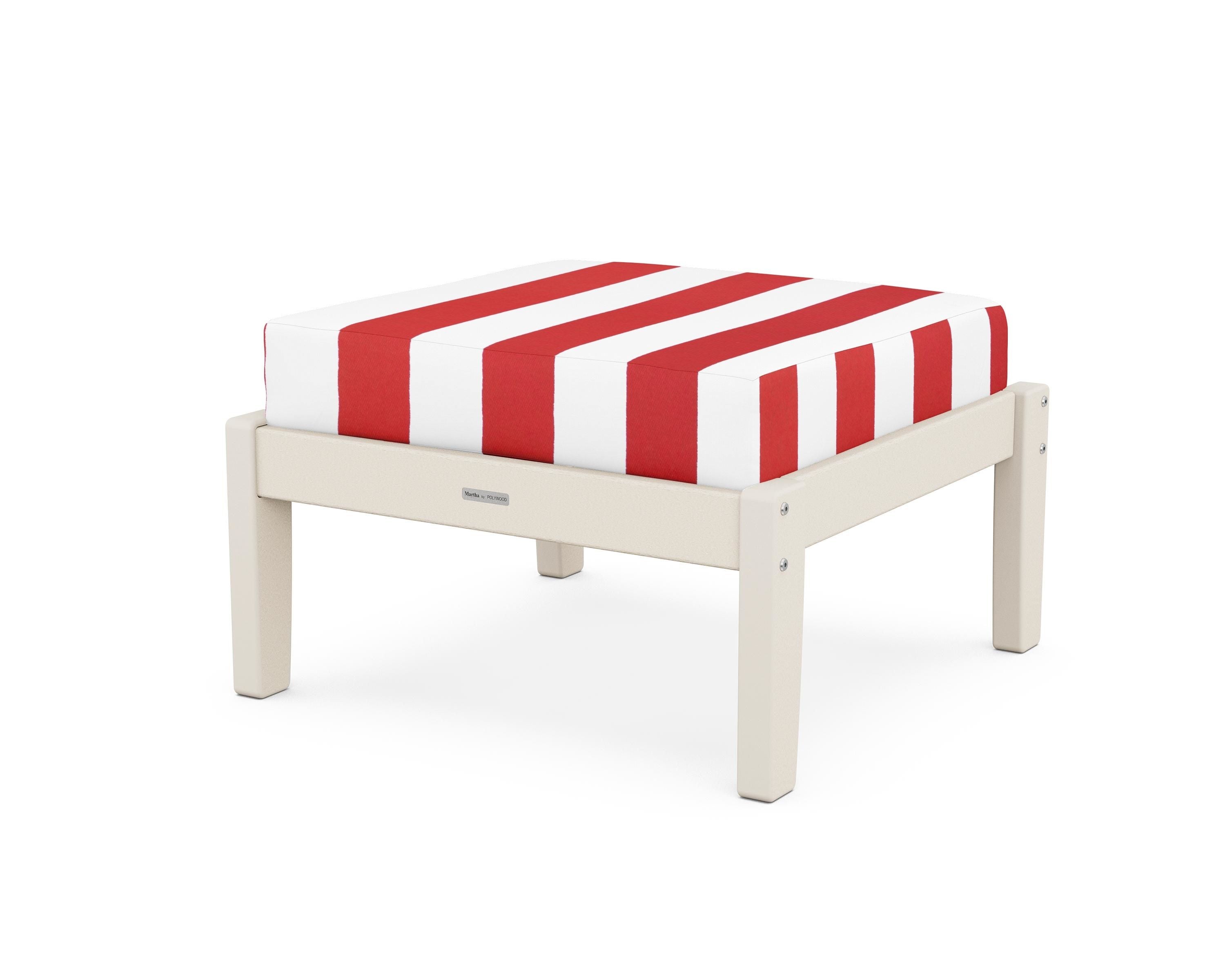 Martha Stewart by POLYWOOD® Chinoiserie Deep Seating Ottoman in Sand / Cabana Stripe Crimson