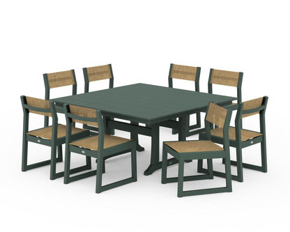 POLYWOOD® EDGE Sling Side Chair 9-Piece Farmhouse Trestle Dining Set in Green / Burlap Sling