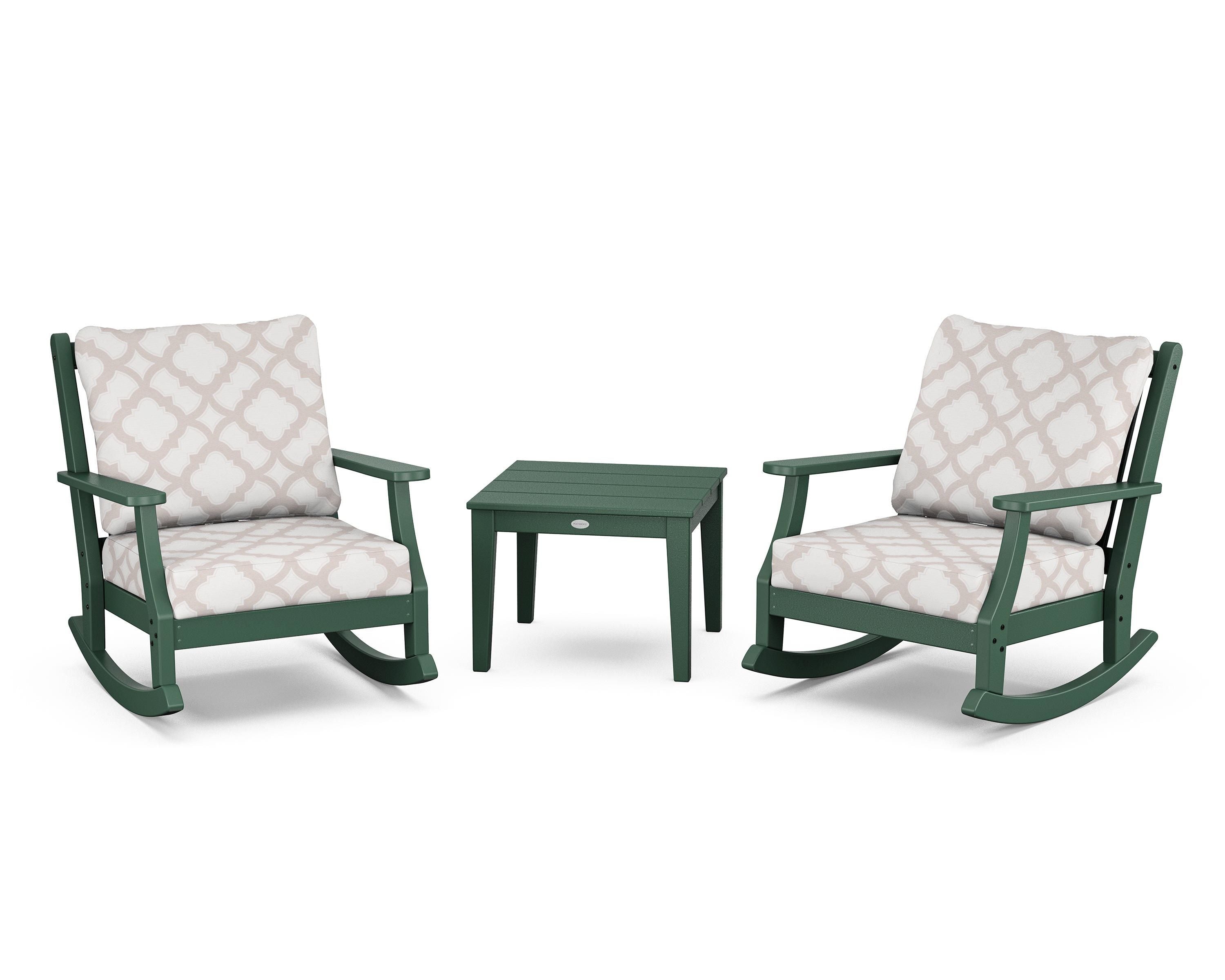 Country Living Wovendale 3-Piece Deep Seating Rocker Set in Green / Trellis Dune Burlap