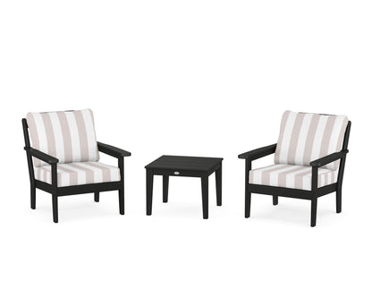 Country Living Cottage 3-Piece Deep Seating Set in Black / Cabana Stripe Dune Burlap