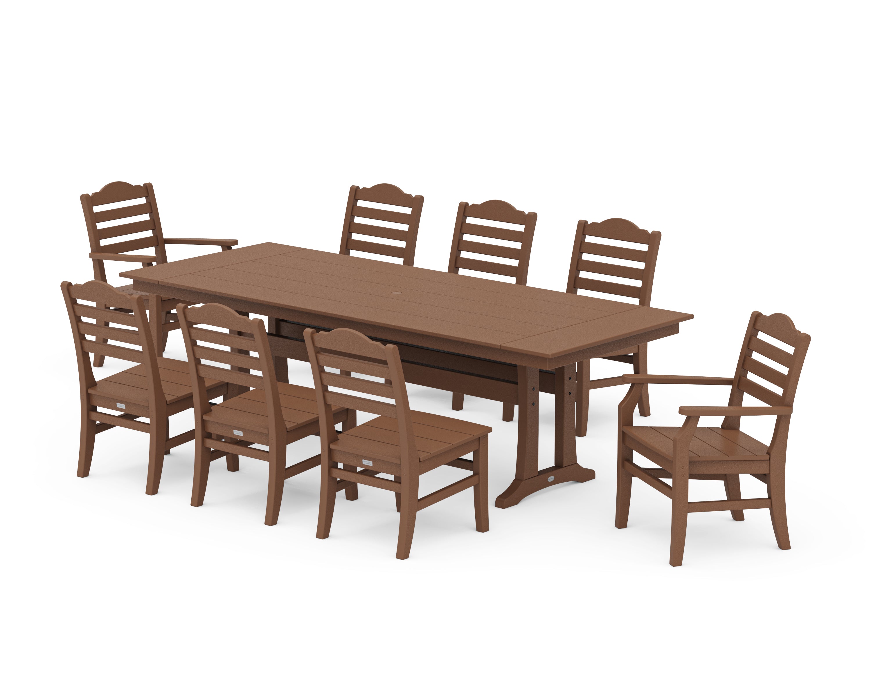 POLYWOOD® Savannah 9-Piece Farmhouse Dining Set with Trestle Legs in Teak
