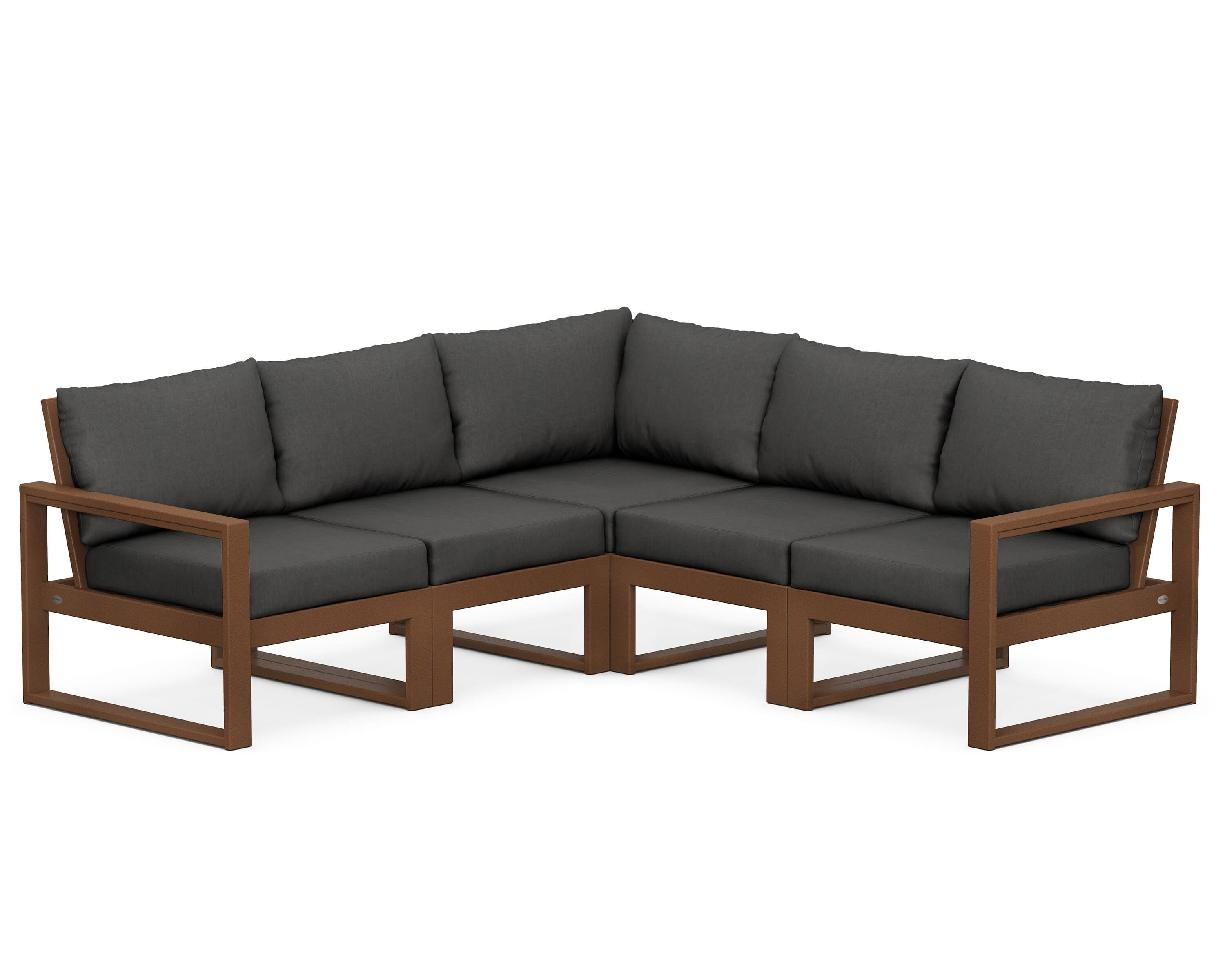 POLYWOOD® EDGE 5-Piece Modular Deep Seating Set in Teak / Spectrum Carbon