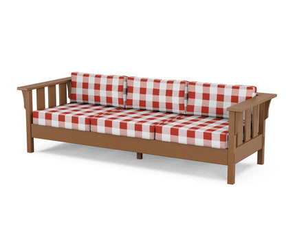 Martha Stewart by POLYWOOD® Acadia Deep Seating Sofa in Teak / Buffalo Plaid Crimson