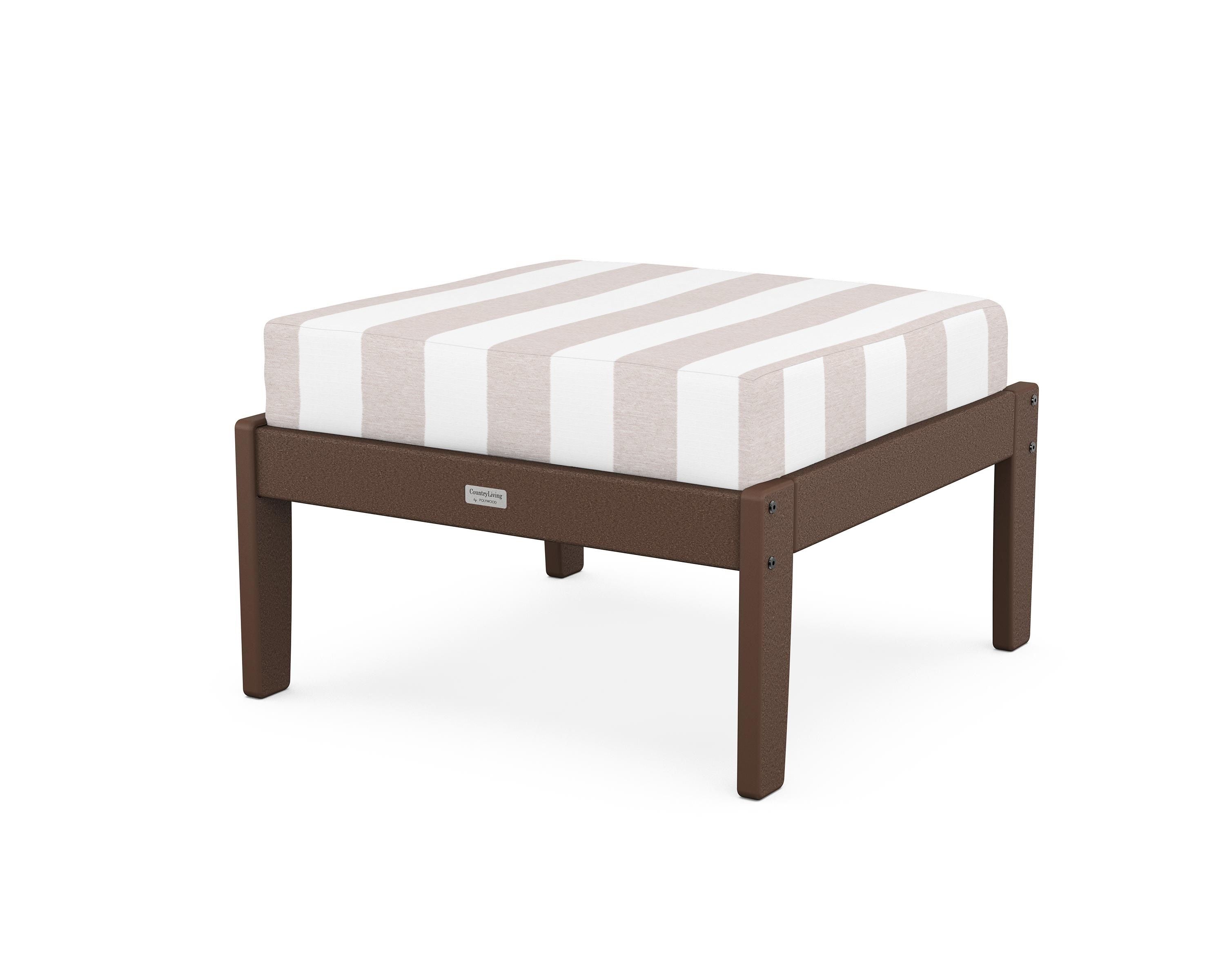 Country Living Cottage Deep Seating Ottoman in Mahogany / Cabana Stripe Dune Burlap