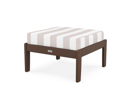Country Living Cottage Deep Seating Ottoman in Mahogany / Cabana Stripe Dune Burlap