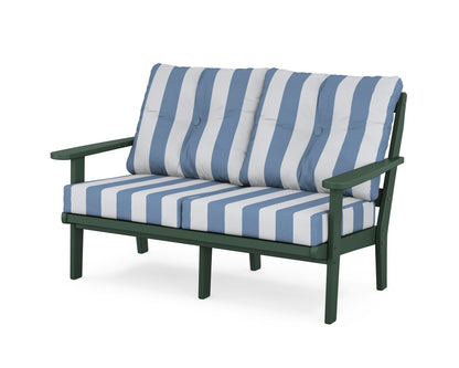POLYWOOD® Mission Deep Seating Loveseat in Green / Cabana Stripe Sky Blue