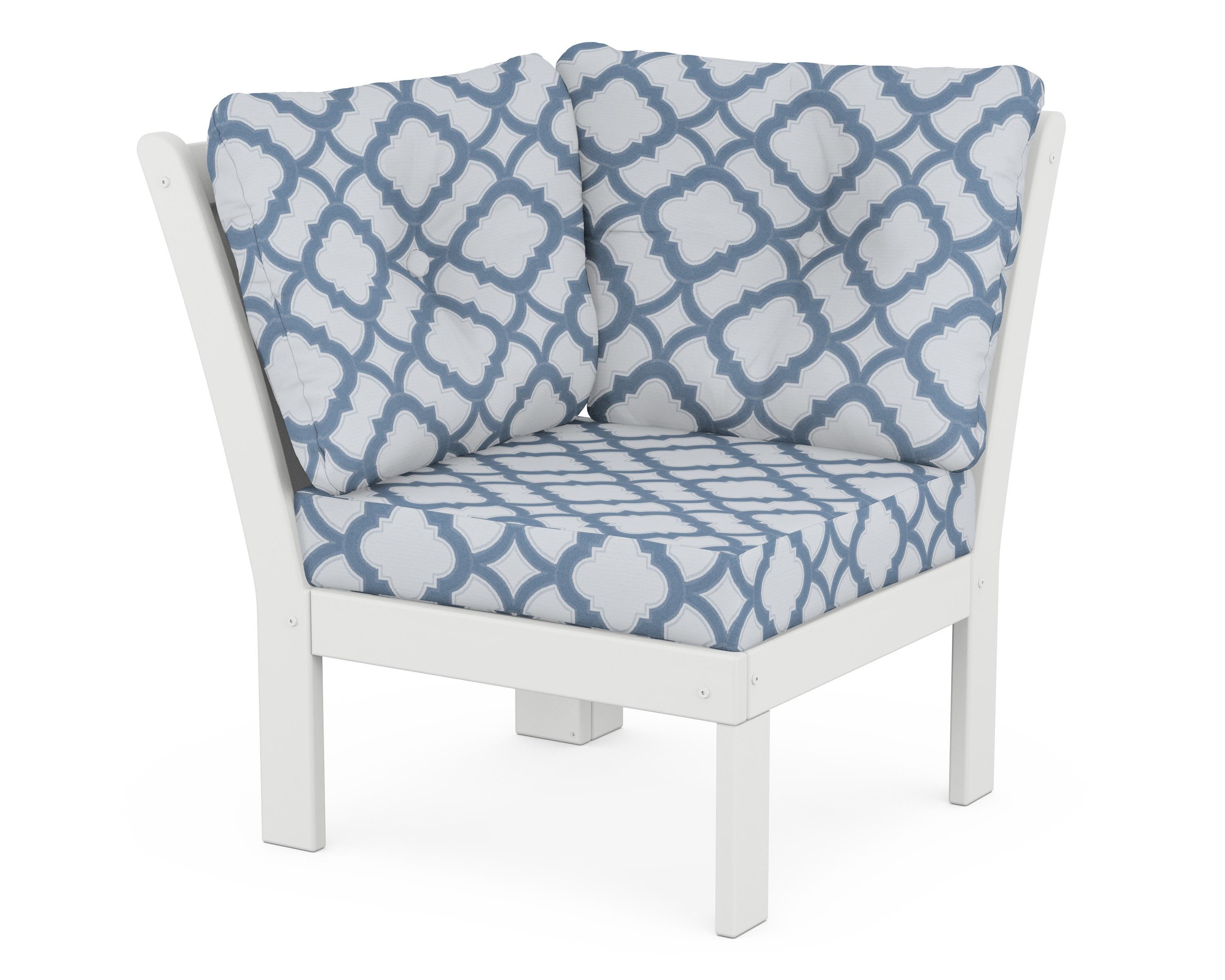 POLYWOOD® Vineyard Modular Corner Chair in White / Trellis Sky Blue