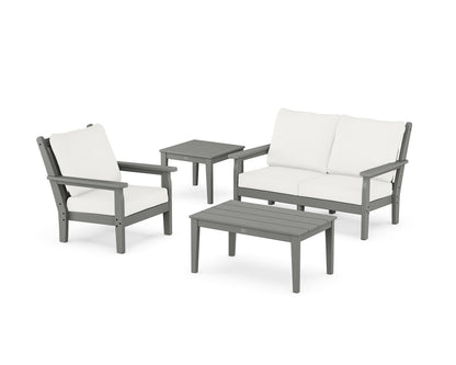 POLYWOOD® Chippendale 4-Piece Deep Seating Set in Slate Grey / Natural Linen