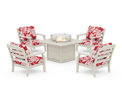 Draper James™ by  POLYWOOD® Savannah 5-Piece Deep Seating Set with Fire Pit Table in Sand / Leaf Crimson