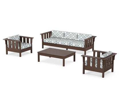 Martha Stewart by POLYWOOD® Acadia 4-Piece Deep Seating Set with Sofa in Mahogany / Trellis Glacier Spa