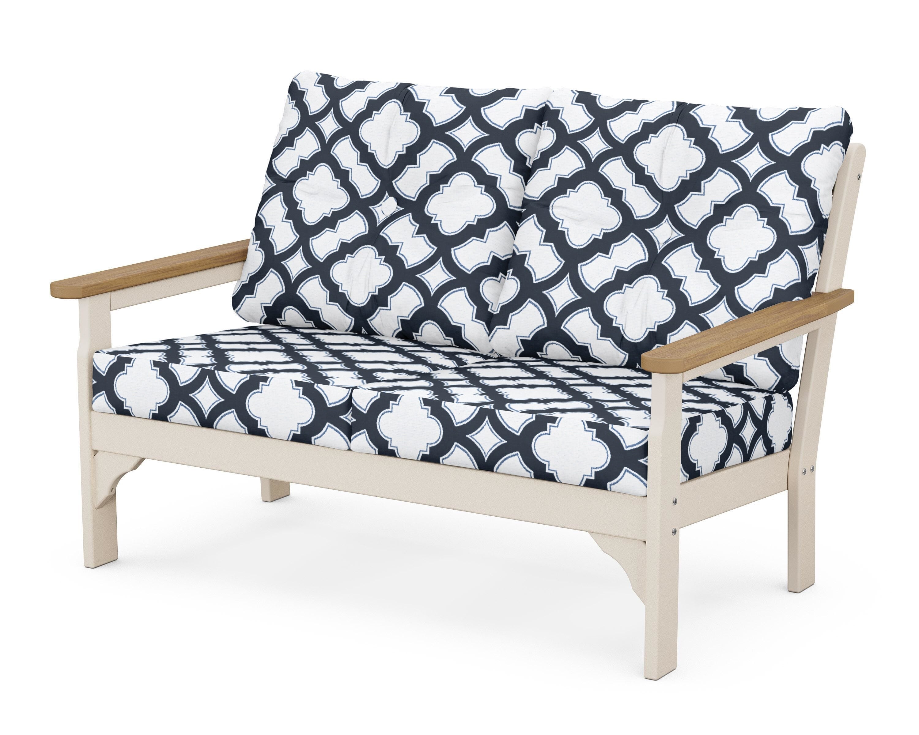 POLYWOOD® Vineyard Deep Seating Loveseat in Sand / Natural / Trellis Marine Indigo