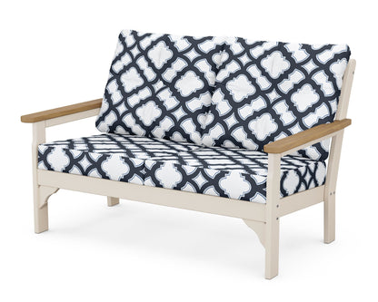 POLYWOOD® Vineyard Deep Seating Loveseat in Sand / Natural / Trellis Marine Indigo
