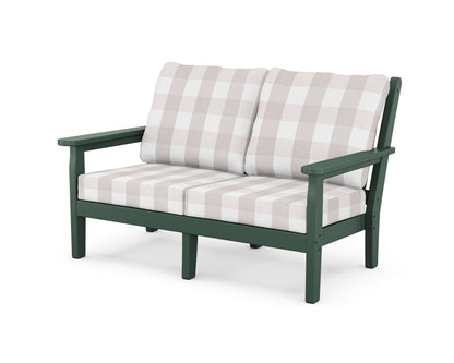 POLYWOOD® Chippendale Deep Seating Loveseat in Green / Buffalo Plaid Dune Burlap