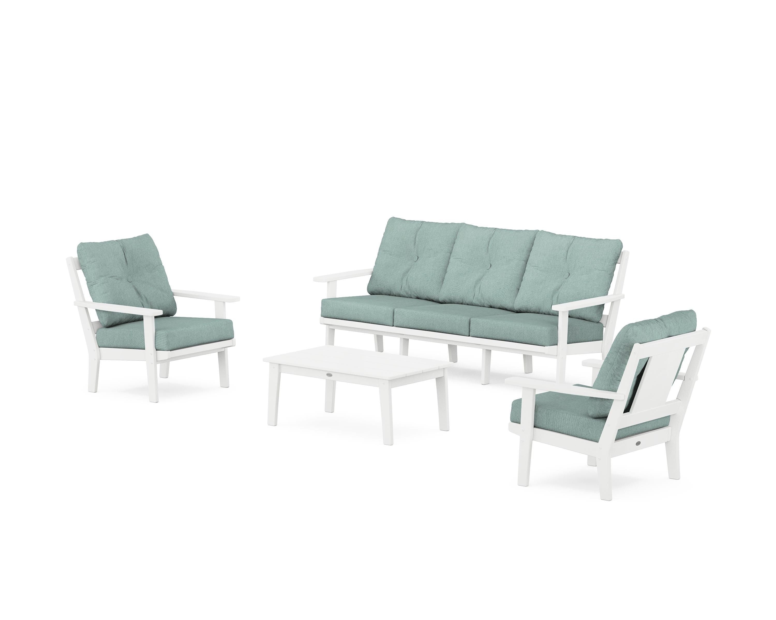 POLYWOOD® Prairie 4-Piece Deep Seating Set with Sofa in White / Glacier Spa