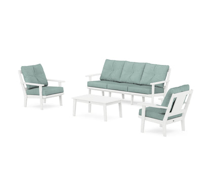 POLYWOOD® Prairie 4-Piece Deep Seating Set with Sofa in White / Glacier Spa