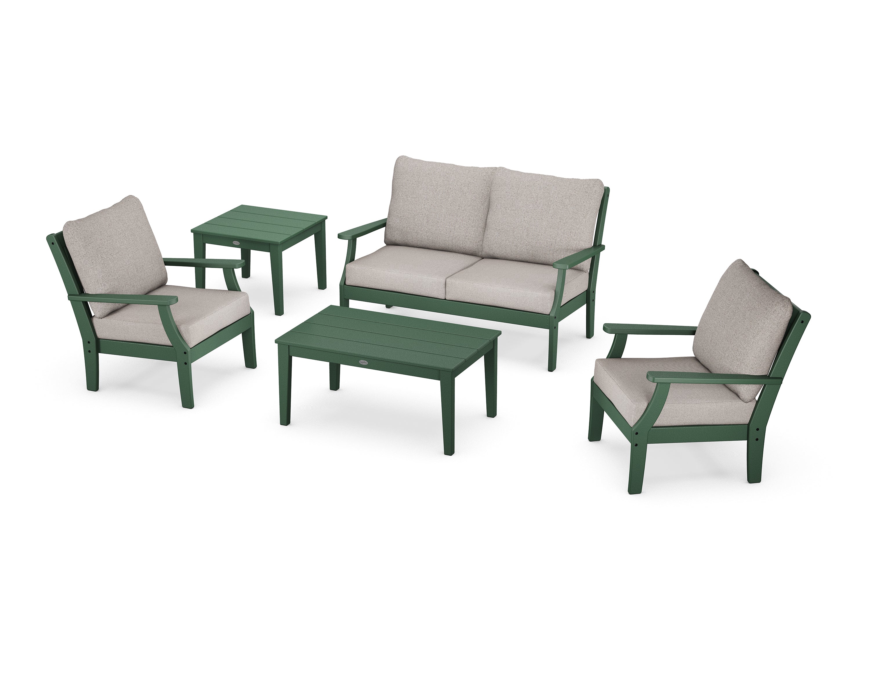 POLYWOOD® Braxton 5-Piece Deep Seating Set in Green / Weathered Tweed