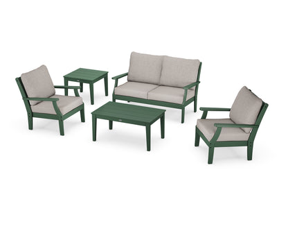 POLYWOOD® Braxton 5-Piece Deep Seating Set in Green / Weathered Tweed
