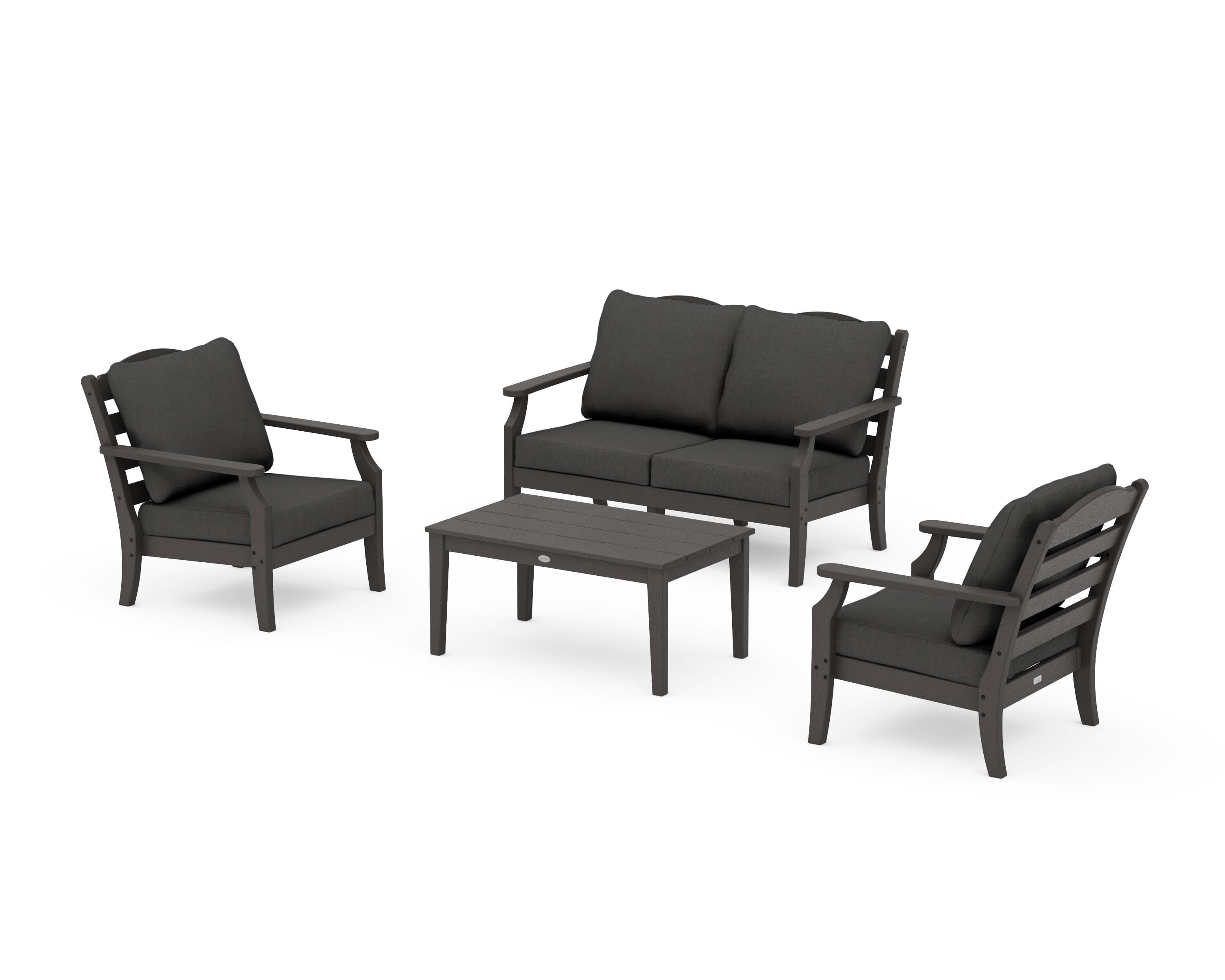 Draper James™ by  POLYWOOD® Savannah 4-Piece Deep Seating Set with Loveseat in Vintage Coffee / Spectrum Carbon