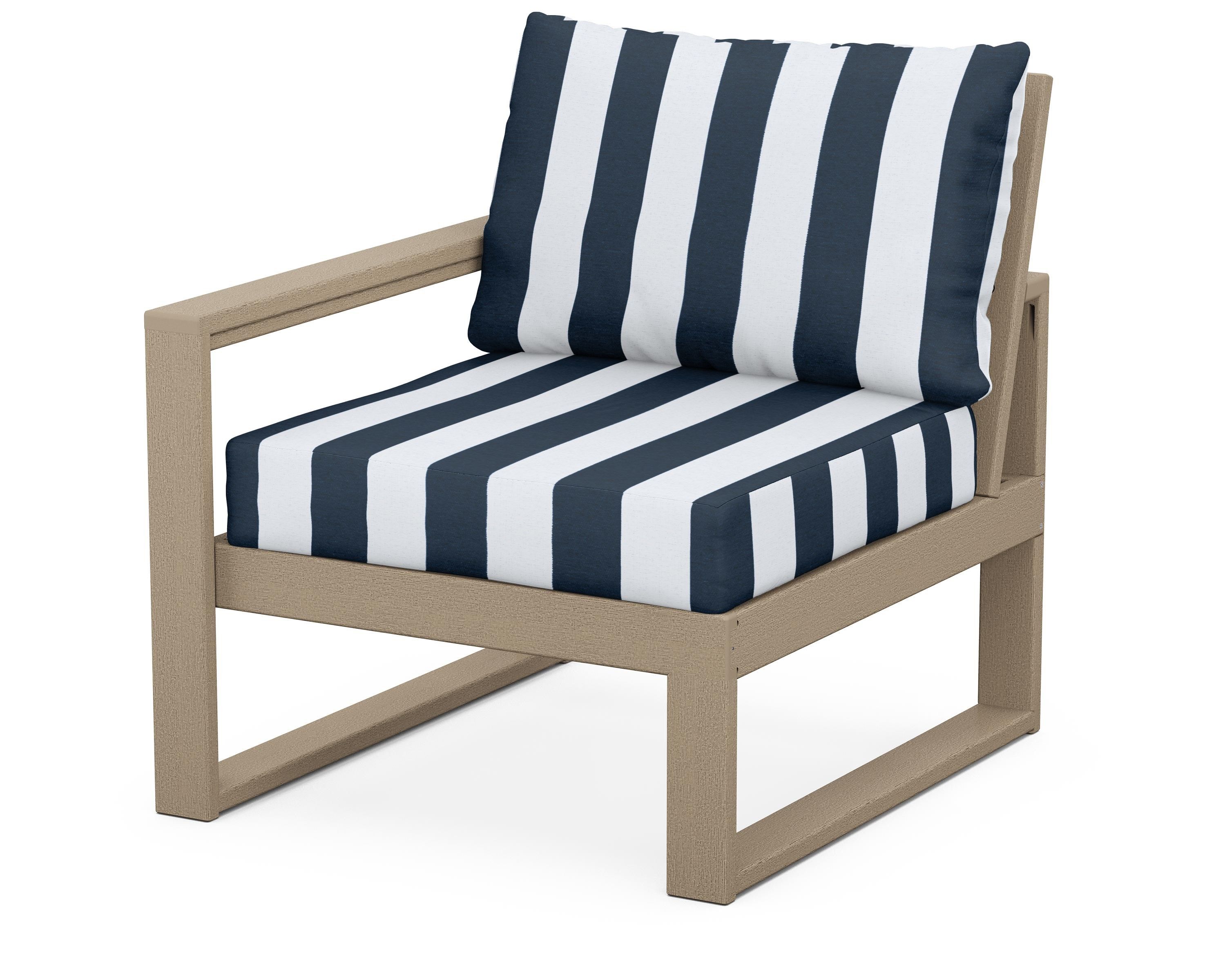 POLYWOOD® EDGE Modular Left Arm Chair in Vintage Sahara / Cabana Stripe Marine Indigo