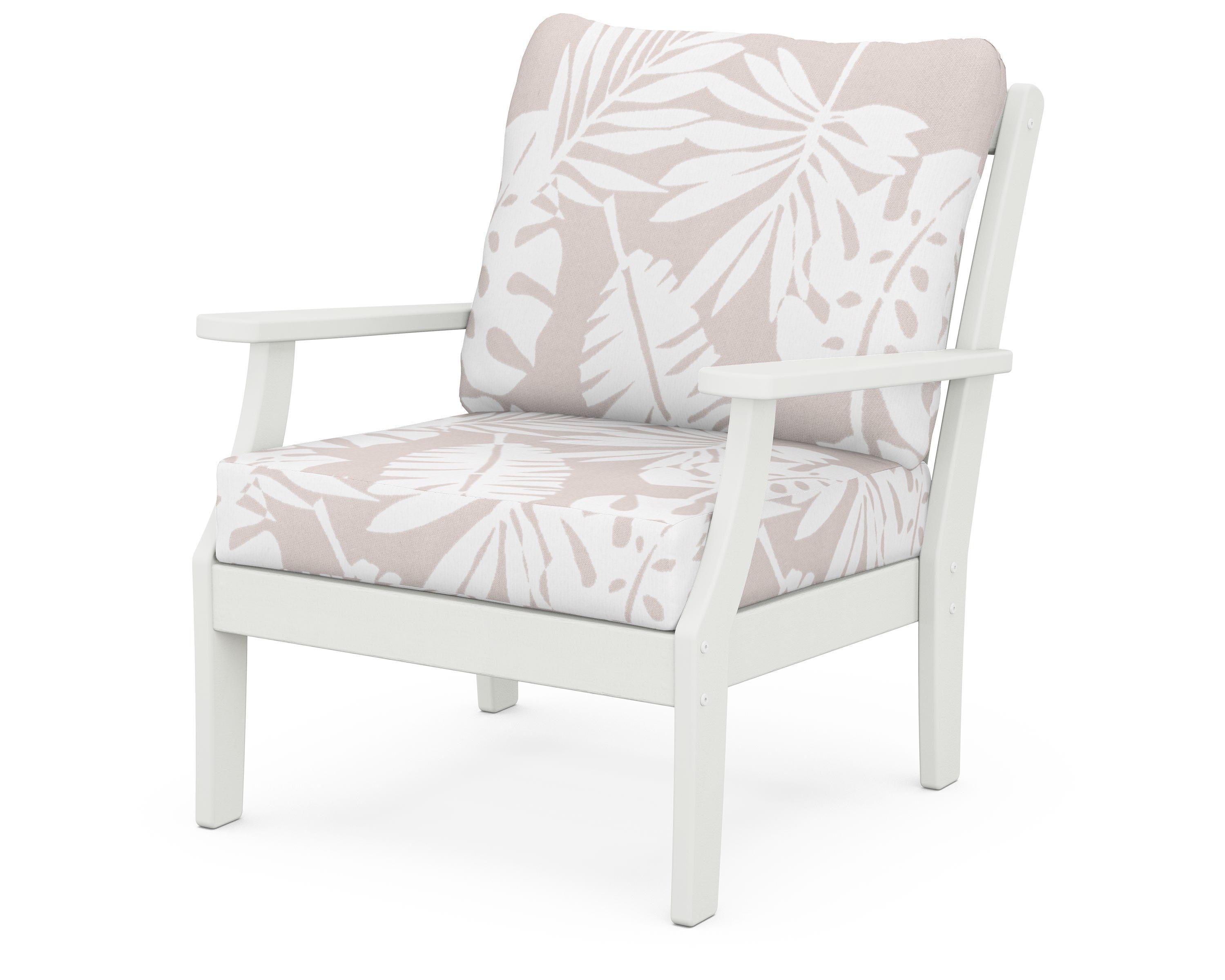 POLYWOOD® Braxton Deep Seating Chair in Vintage White / Leaf Dune Burlap