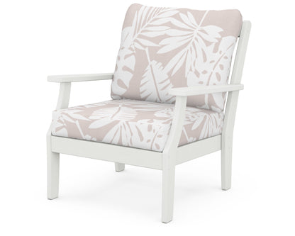 POLYWOOD® Braxton Deep Seating Chair in Vintage White / Leaf Dune Burlap
