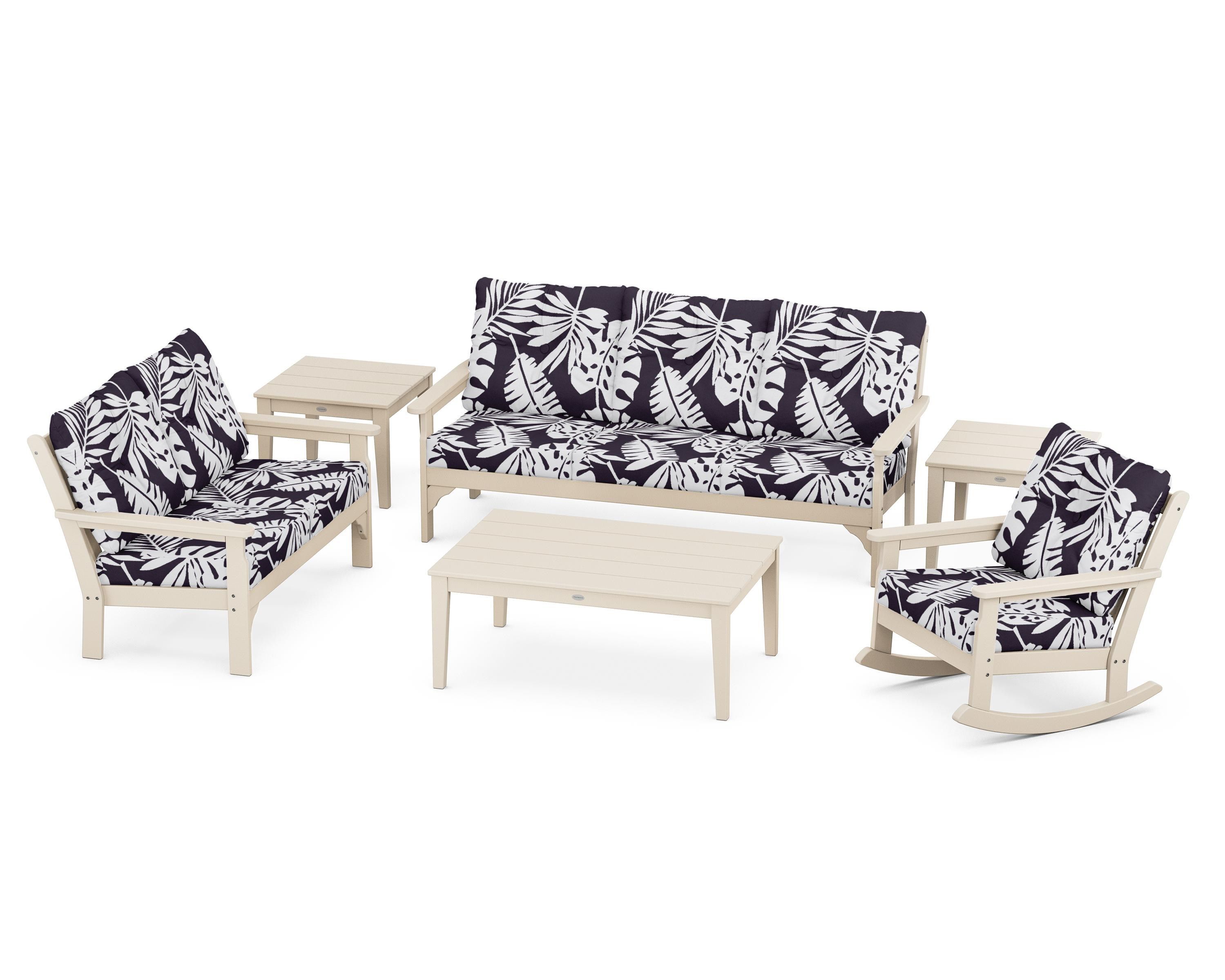 POLYWOOD® Vineyard 6-Piece Deep Seating Set in Sand / Leaf Navy