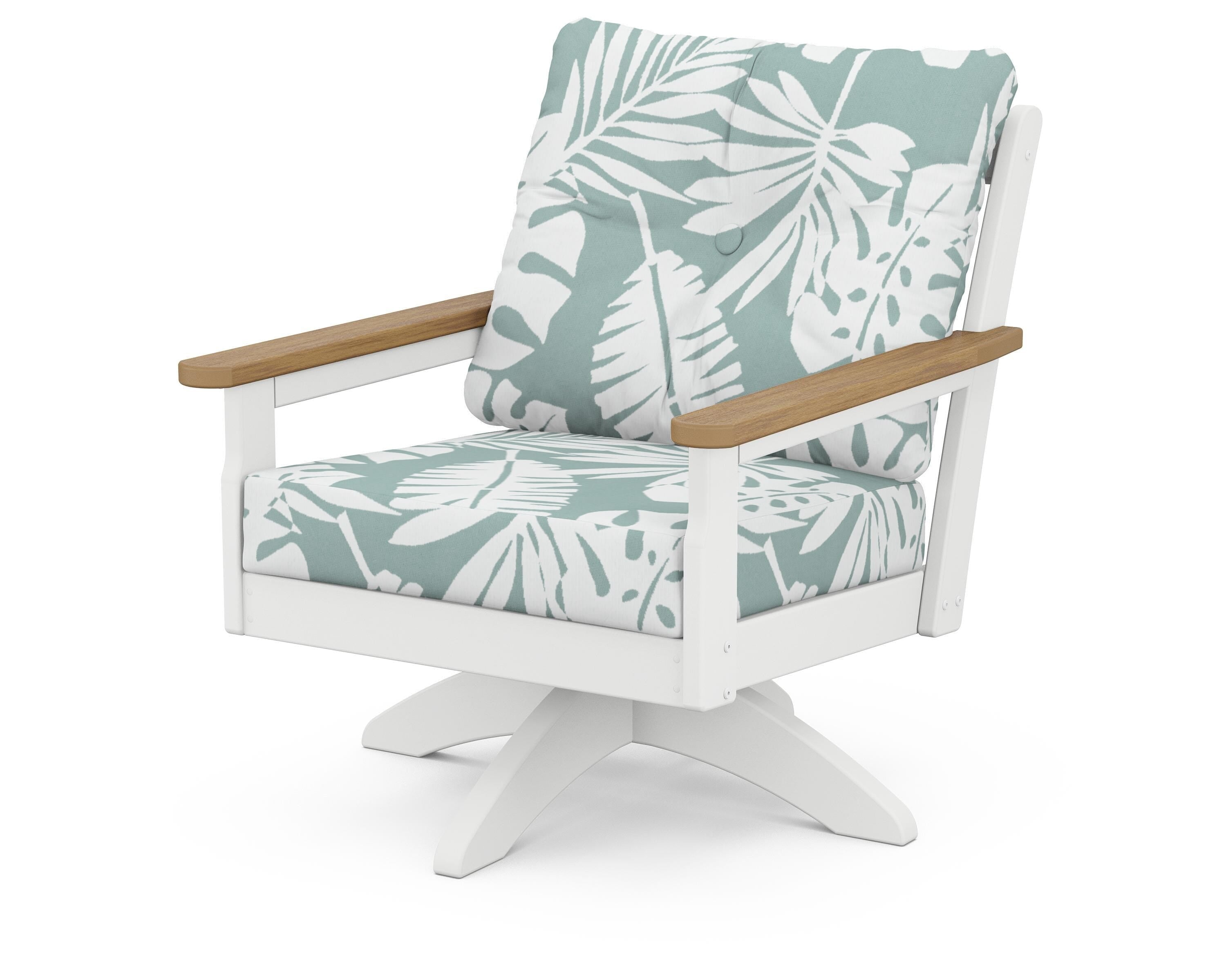POLYWOOD® Vineyard Deep Seating Swivel Chair in White / Natural / Leaf Glacier Spa