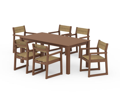 POLYWOOD® EDGE Sling Arm Chair 7-Piece Parsons Dining Set in Teak / Burlap Sling