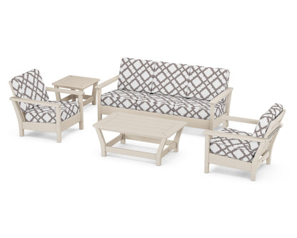POLYWOOD® Harbour 5-Piece Deep Seating Set in Sand / Trellis Grey Mist