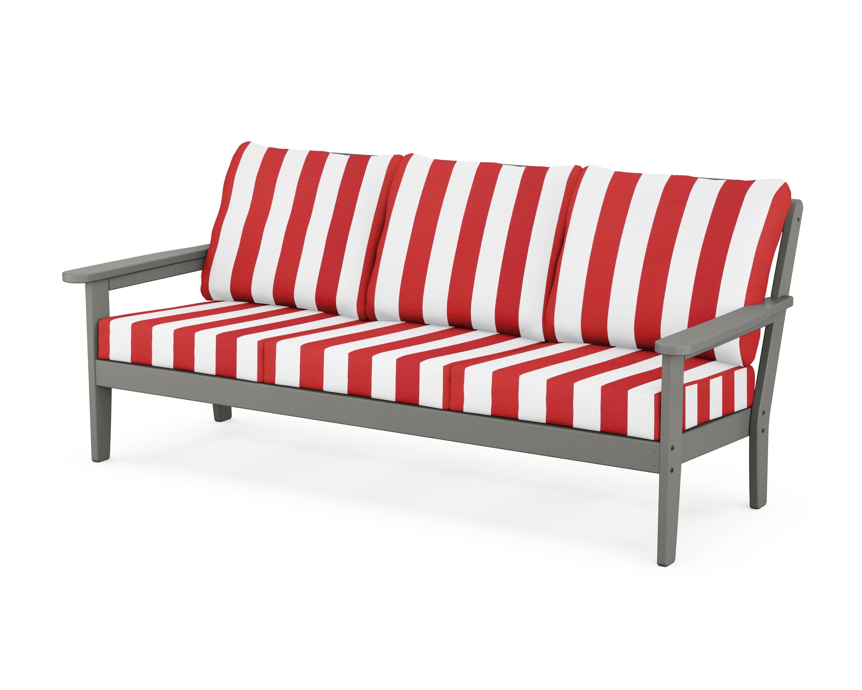 Country Living Cottage Deep Seating Sofa in Slate Grey / Cabana Stripe Crimson