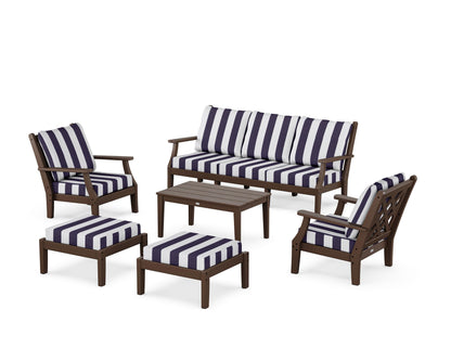Country Living Wovendale 6-Piece Lounge Sofa Set in Mahogany / Cabana Stripe Navy
