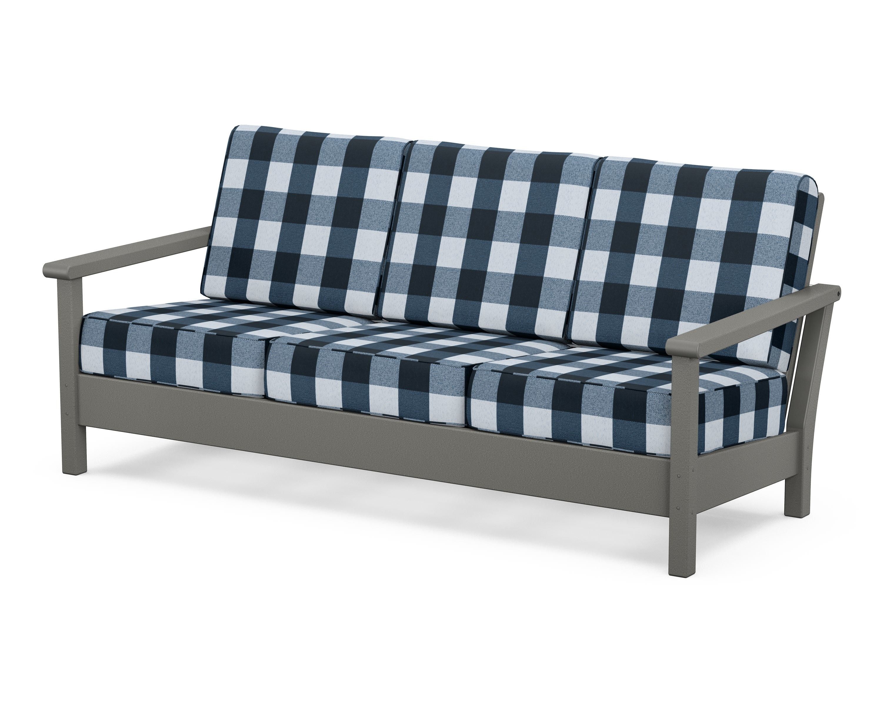 POLYWOOD® Harbour Deep Seating Sofa in Slate Grey / Buffalo Plaid Marine Indigo
