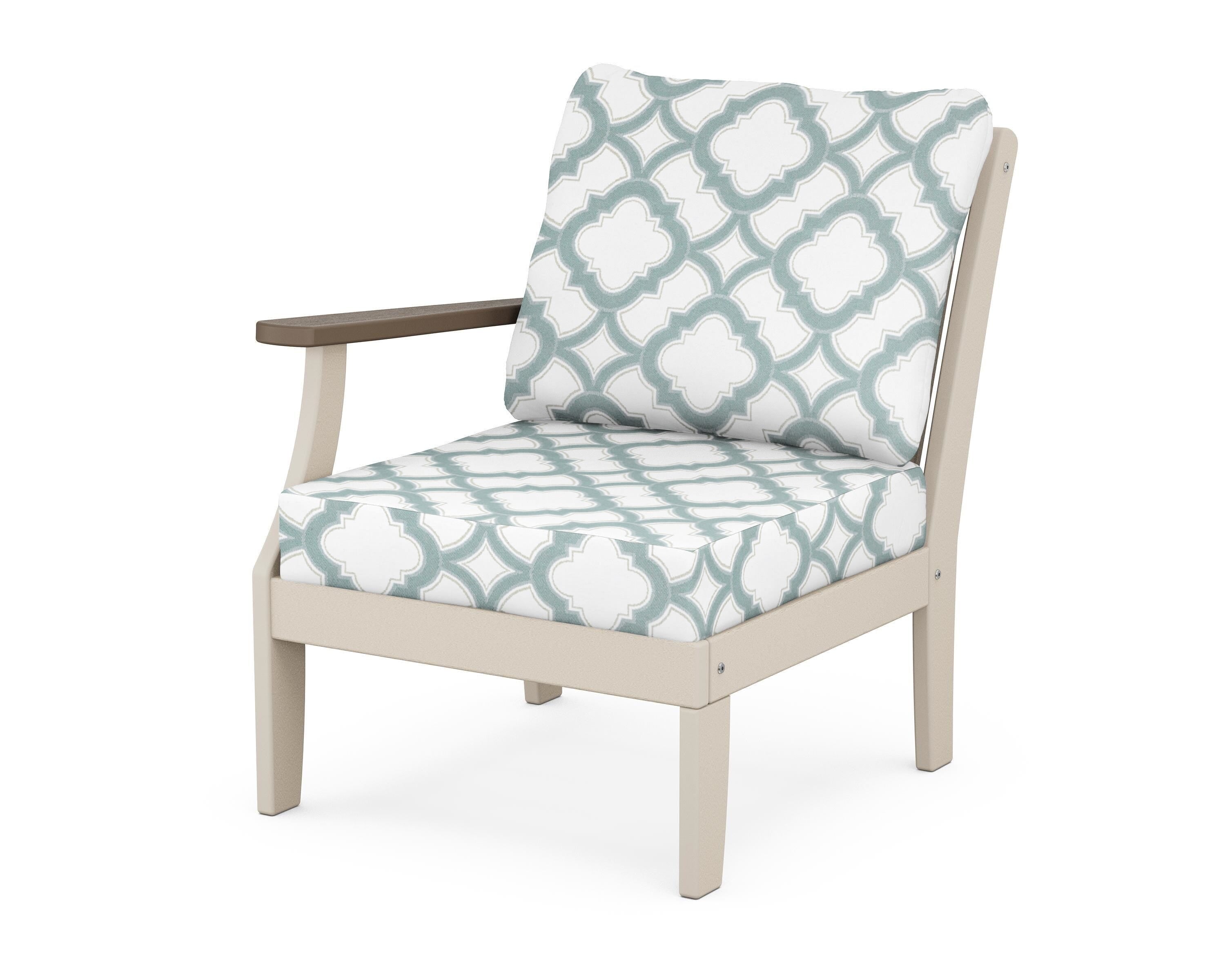 POLYWOOD® Braxton Modular Left Arm Chair in Sand / Kona / Trellis Glacier Spa