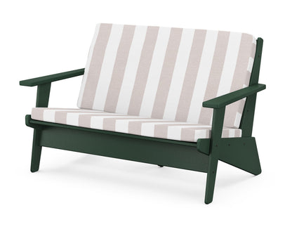 POLYWOOD® Riviera Modern Lounge Loveseat in Green / Cabana Stripe Dune Burlap