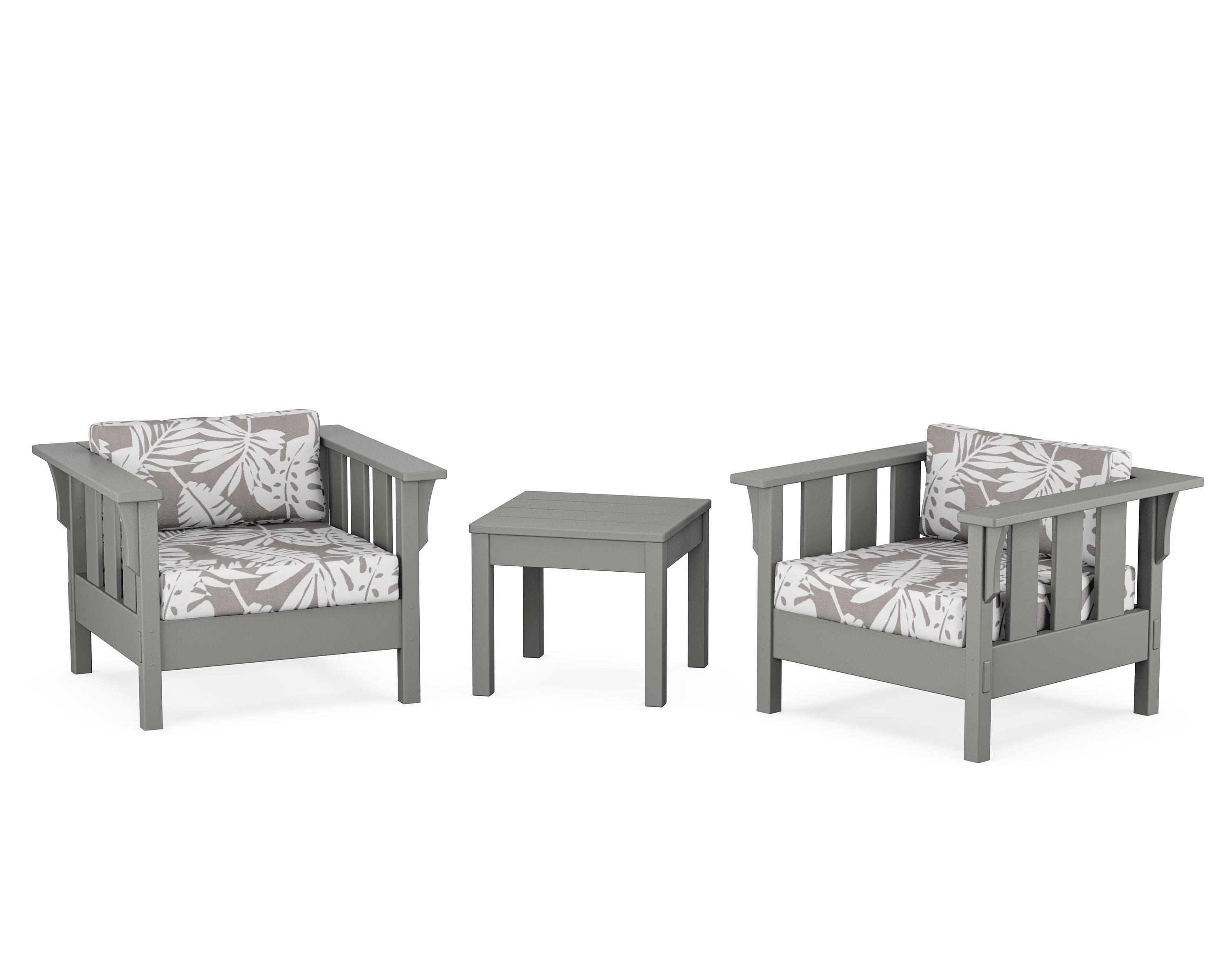 Martha Stewart by POLYWOOD® Acadia 3-Piece Deep Seating Set in Slate Grey / Leaf Grey Mist
