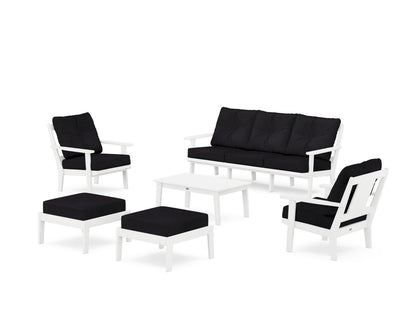 POLYWOOD® Prairie 6-Piece Lounge Sofa Set in White / Midnight Linen