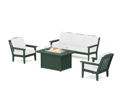 Country Living Cottage Deep Seating Fire Pit Table Set in Green / Natural