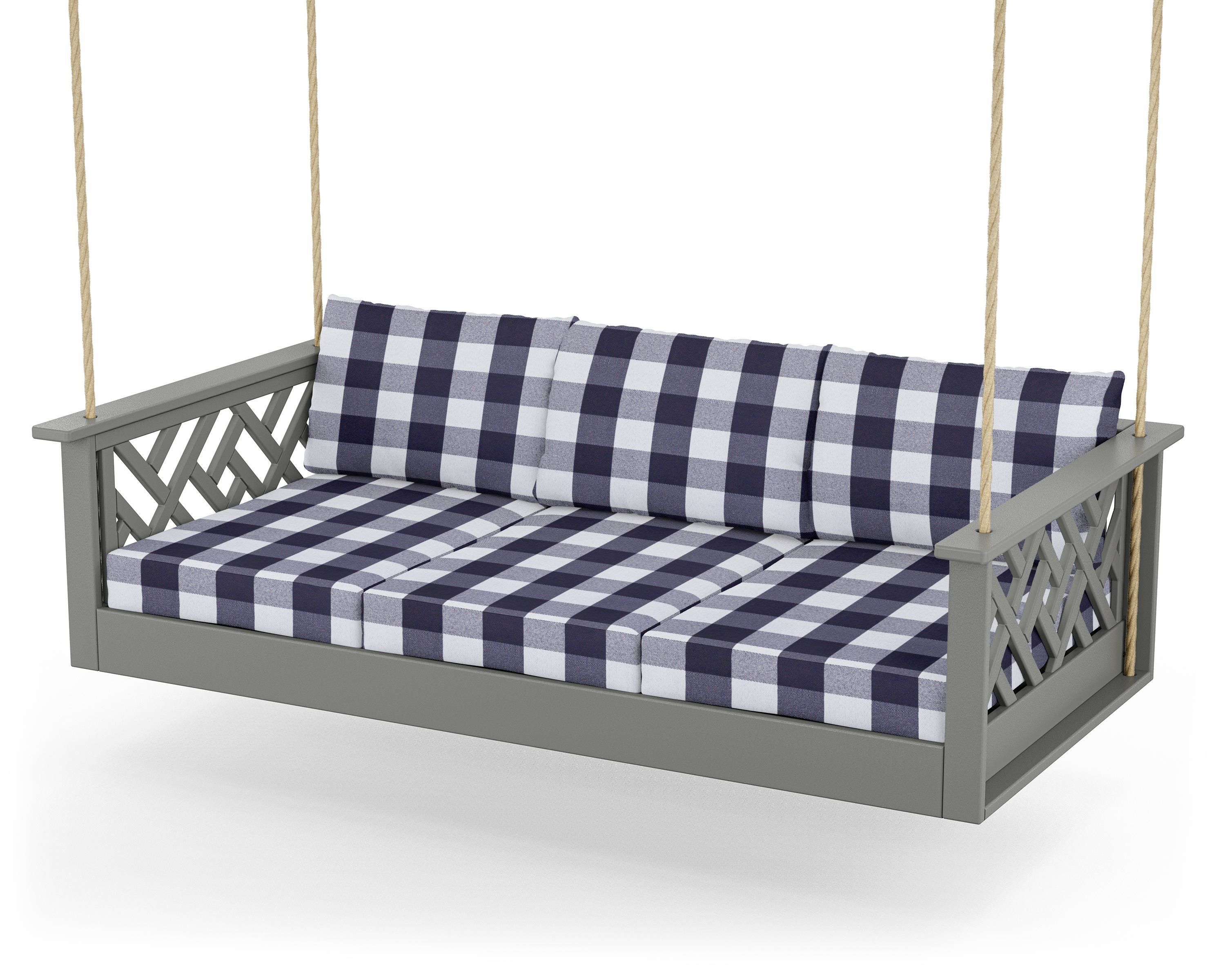 POLYWOOD® Chippendale Daybed Swing in Slate Grey / Buffalo Plaid Navy