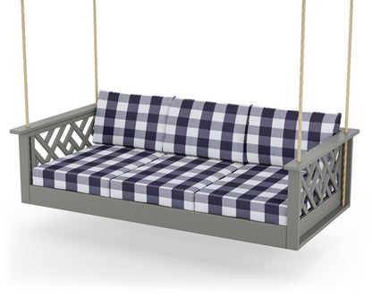 POLYWOOD® Chippendale Daybed Swing in Slate Grey / Buffalo Plaid Navy