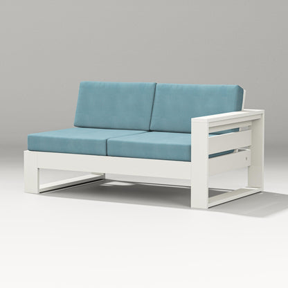 PW Designer Series Latitude Modular Right Arm Loveseat in Vintage White / Lattice Sky Blue