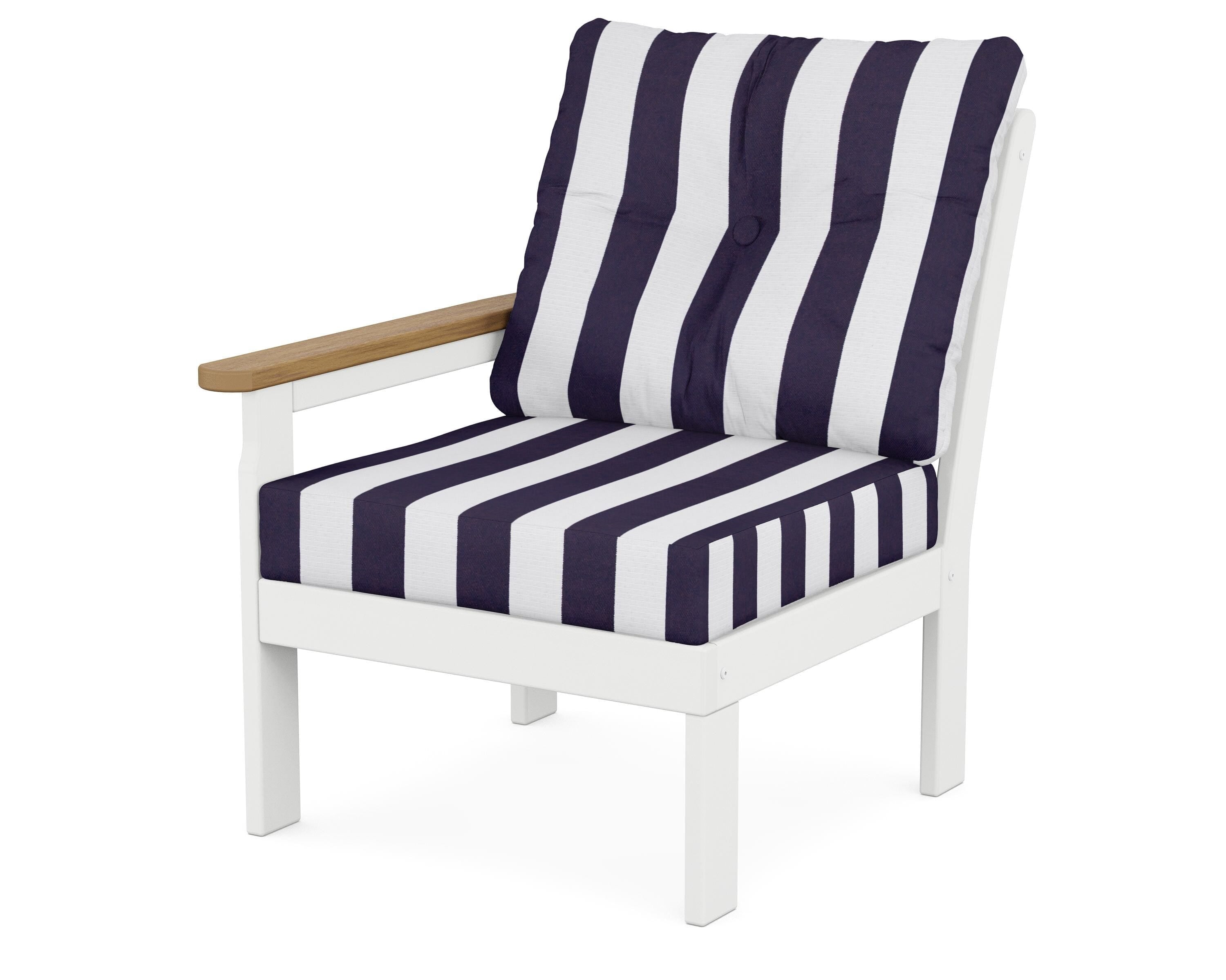 POLYWOOD® Vineyard Modular Left Arm Chair in White / Natural / Cabana Stripe Navy