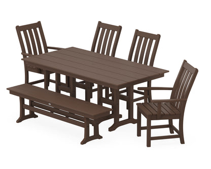 POLYWOOD® Vineyard 6-Piece Farmhouse Dining Set with Bench in Mahogany